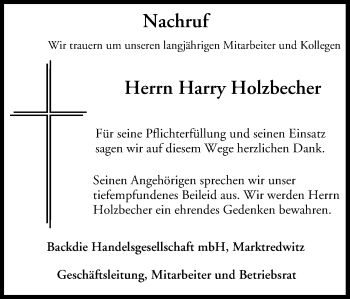 Anzeige von Harry Holzbecher von MGO