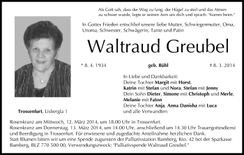 Anzeige von Waltraud Greubel von MGO