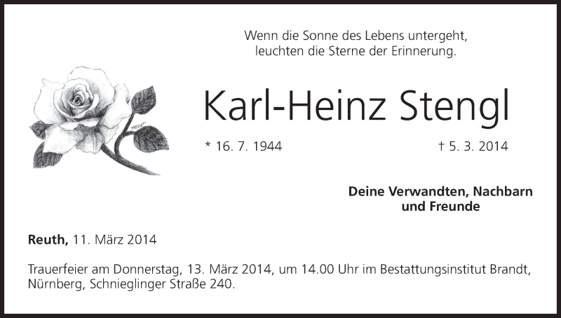  Traueranzeige für Karl-Heinz Stengl vom 11.03.2014 aus MGO