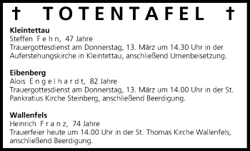 Anzeige von Totentafel vom 12.03.2014 von MGO