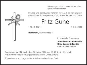 Anzeige von Fritz Guhe von MGO