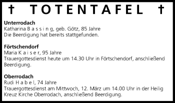 Anzeige von Totentafel vom 11.03.2014 von MGO