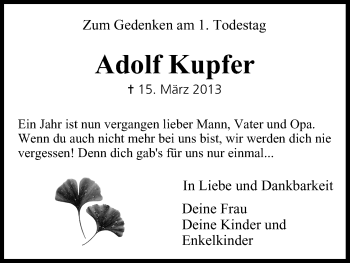 Anzeige von Adolf Kupfer von MGO