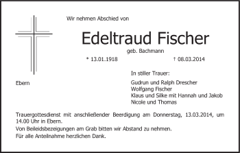 Anzeige von Edeltraud Fischer von MGO