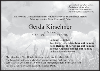Anzeige von Gerda Kirschner von MGO