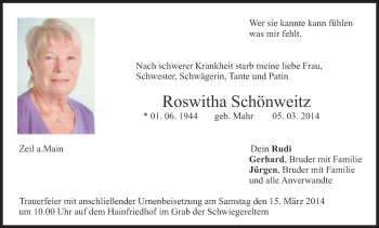 Anzeige von Roswitha Schönweitz von MGO