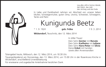 Anzeige von Kunigunda Beetz von MGO