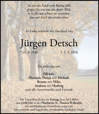 Anzeige von Jürgen Detsch von MGO