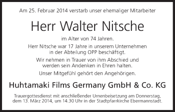 Anzeige von Walter Nitsche von MGO