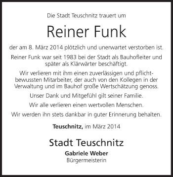 Anzeige von Reiner Funk von MGO
