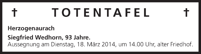 Traueranzeige für Totentafel vom 15.03.2014 vom 15.03.2014 aus MGO