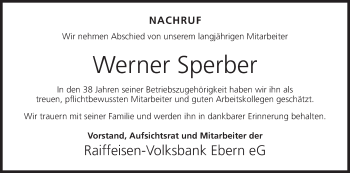 Anzeige von Werner Sperber von MGO