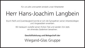 Anzeige von Hans-Joachim Langbein von MGO