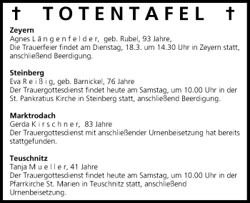 Anzeige von Totentafel vom 15.03.2014 von MGO