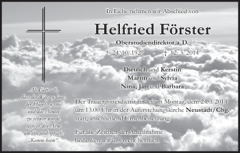 Anzeige von Helfried Förster von MGO