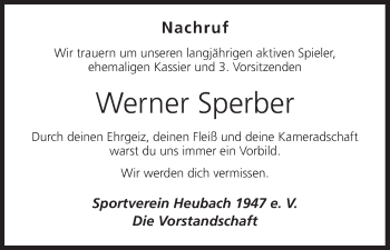 Anzeige von Werner Sperber von MGO