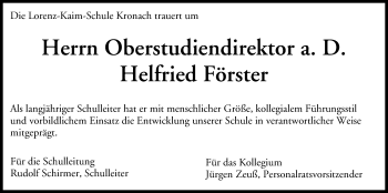 Anzeige von Helfried Förster von MGO