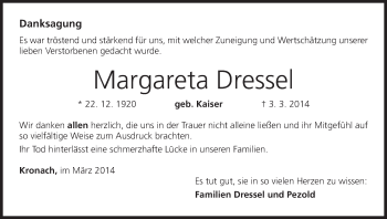 Anzeige von Margareta Dressel von MGO