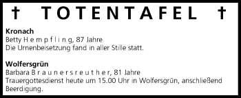 Anzeige von Totentafel vom 19.03.2014 von MGO