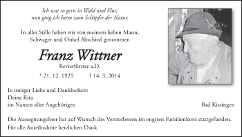 Anzeige von Franz Wittner von MGO