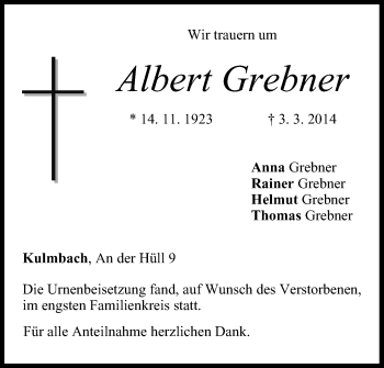 Anzeige von Albert Grebner von MGO