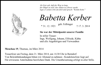 Anzeige von Babetta Kerber von MGO