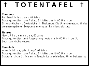 Anzeige von Totentafel vom 20.03.2014 von MGO