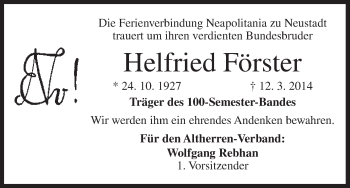 Anzeige von Helfried Förster von MGO