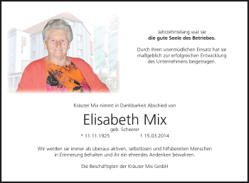 Anzeige von Elisabeth Mix von MGO