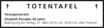 Anzeige von Totentafel vom 20.03.2014 von MGO