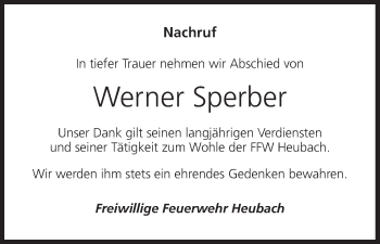 Anzeige von Werner Sperber von MGO