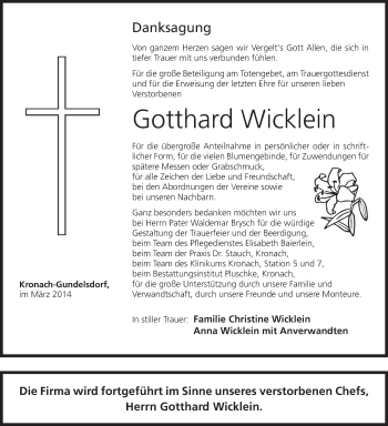 Anzeige von Gotthard Wicklein von MGO