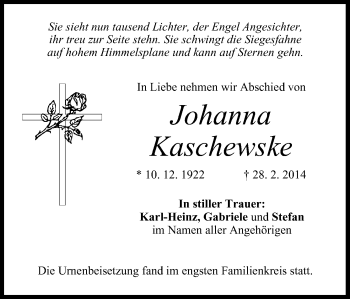 Anzeige von Jahanna Kaschewske von MGO
