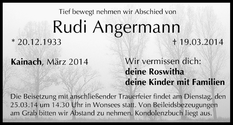  Traueranzeige für Rudi Angermann vom 22.03.2014 aus MGO