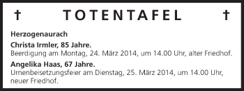 Anzeige von Toetentafel vom 22.03.2014 von MGO