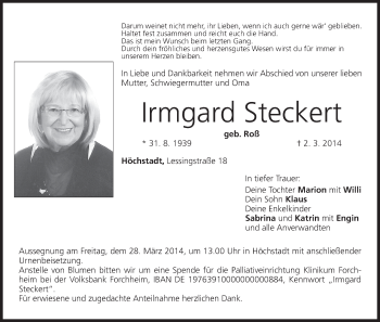 Anzeige von Irmgard Steckert von MGO