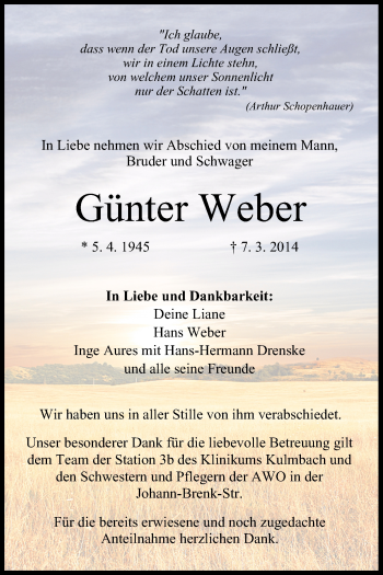 Anzeige von Günter Weber von MGO