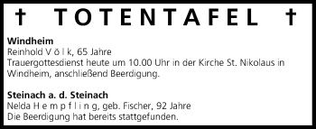 Anzeige von Totentafel vom 22.03.2014 von MGO