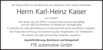 Anzeige von Karl-Heinz Kaiser von MGO