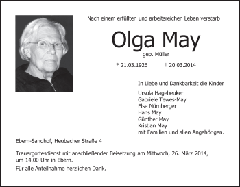 Anzeige von Olga May von MGO