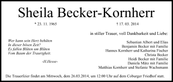 Anzeige von Sheila Becker-Kornherr von MGO
