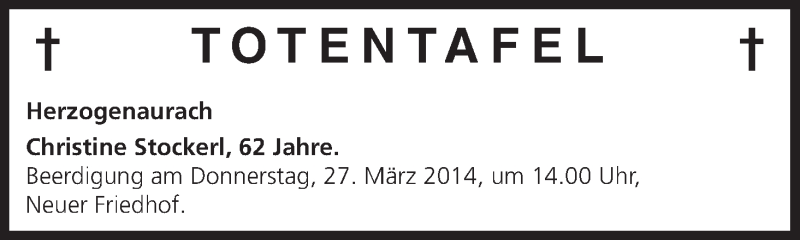  Traueranzeige für Totentafel vom 25.03.2014 vom 25.03.2014 aus MGO
