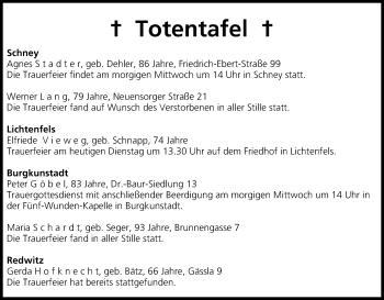 Anzeige von Totentafel vom 25.03.2014 von MGO