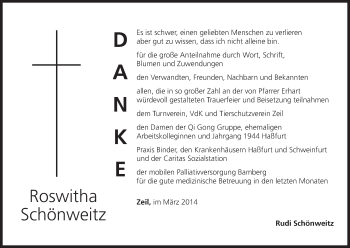 Anzeige von Roswitha Schönweitz von MGO