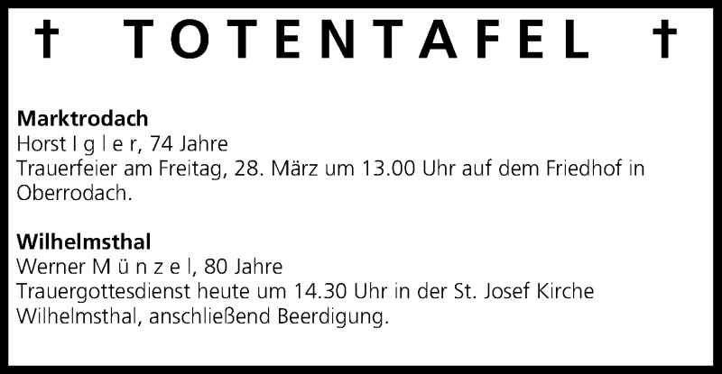  Traueranzeige für Totentafel vom 26.03.2014 vom 26.03.2014 aus MGO