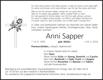 Anzeige von Anni Sapper von MGO