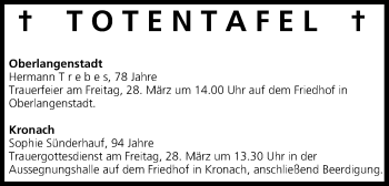Anzeige von Totentafel vom 27.03.2014 von MGO