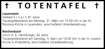 Anzeige von Totentafel vom 29.03.2014 von MGO