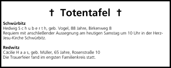 Anzeige von Totentafel vom 29.03.2014 von MGO