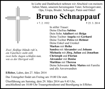 Anzeige von Bruno Schnappauf von MGO